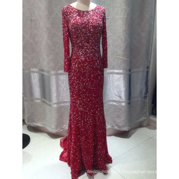 Long Sleeve Evening Dress, Sexy Evening Gown, Red Evening Dress, Gold Evening Dresses